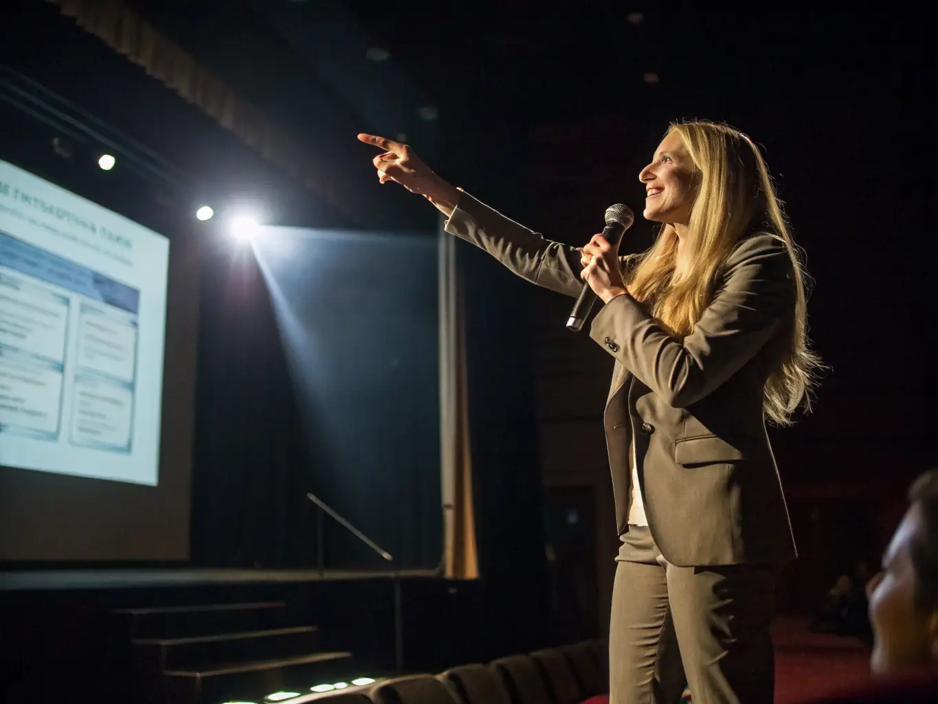 A keynote speaker delivering an engaging presentation on the latest industry trends at a leggingkit.site conference, with attendees listening attentively.