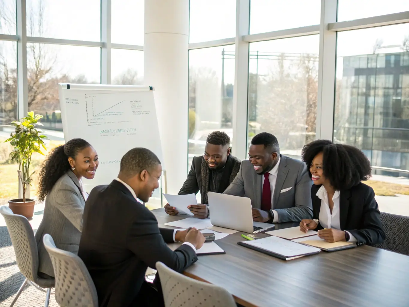 A diverse group of professionals actively networking during a coffee break at a leggingkit.site business conference, set in a modern conference venue.